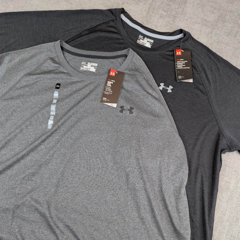 Under Armour Shirt Men 3XL Black Gray HeatGear Performance Loose Fit - Lot of 2